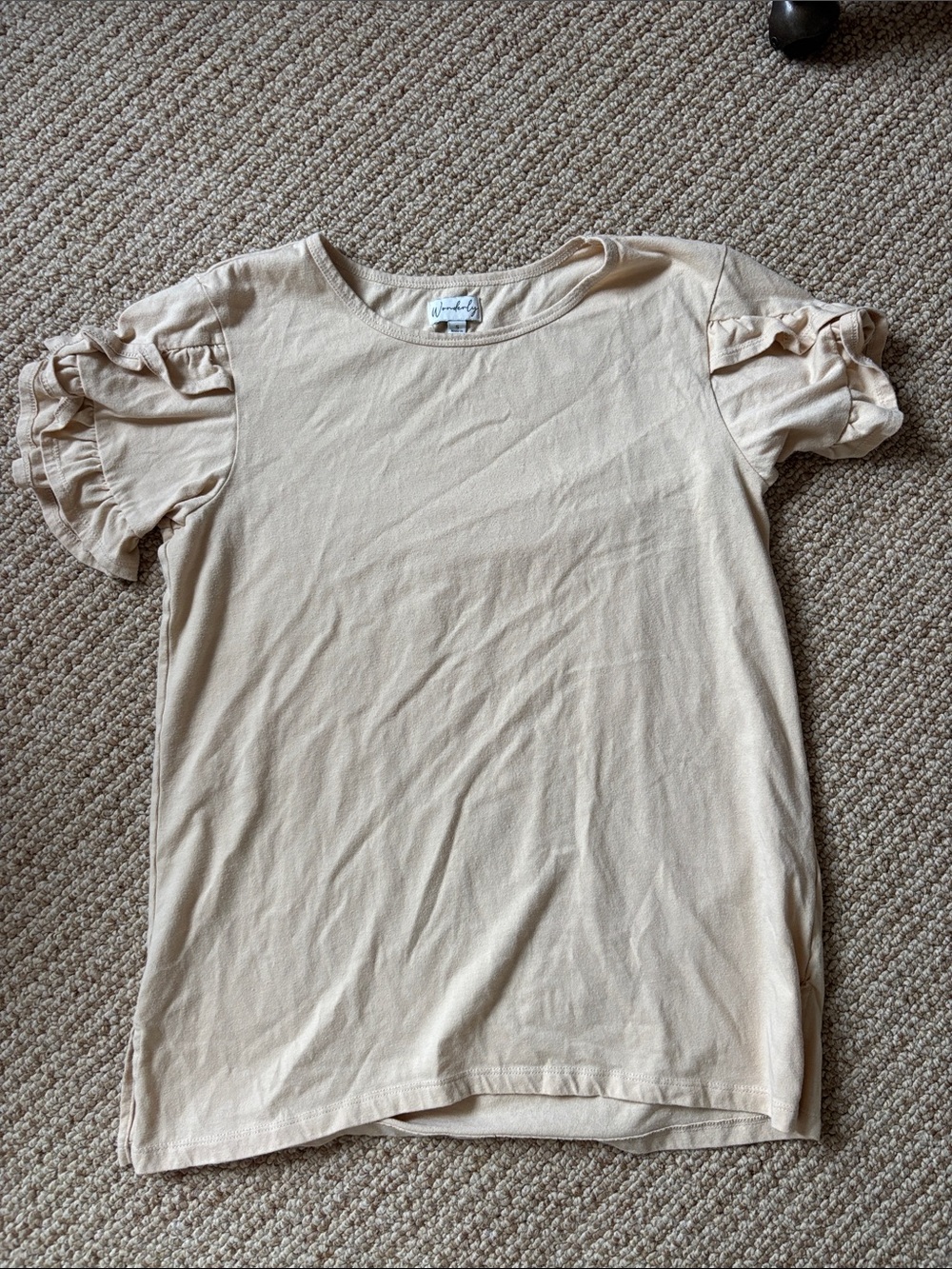Wonderly Cream Ruffle Sleeve Short Sleeve Tee